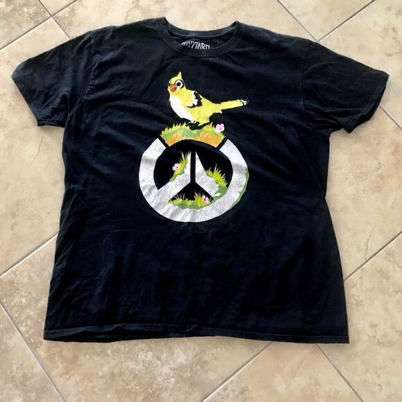 Overwatch Bastion Bird Nest Logo Graphic T-Shirt Black - Picture 1 of 4